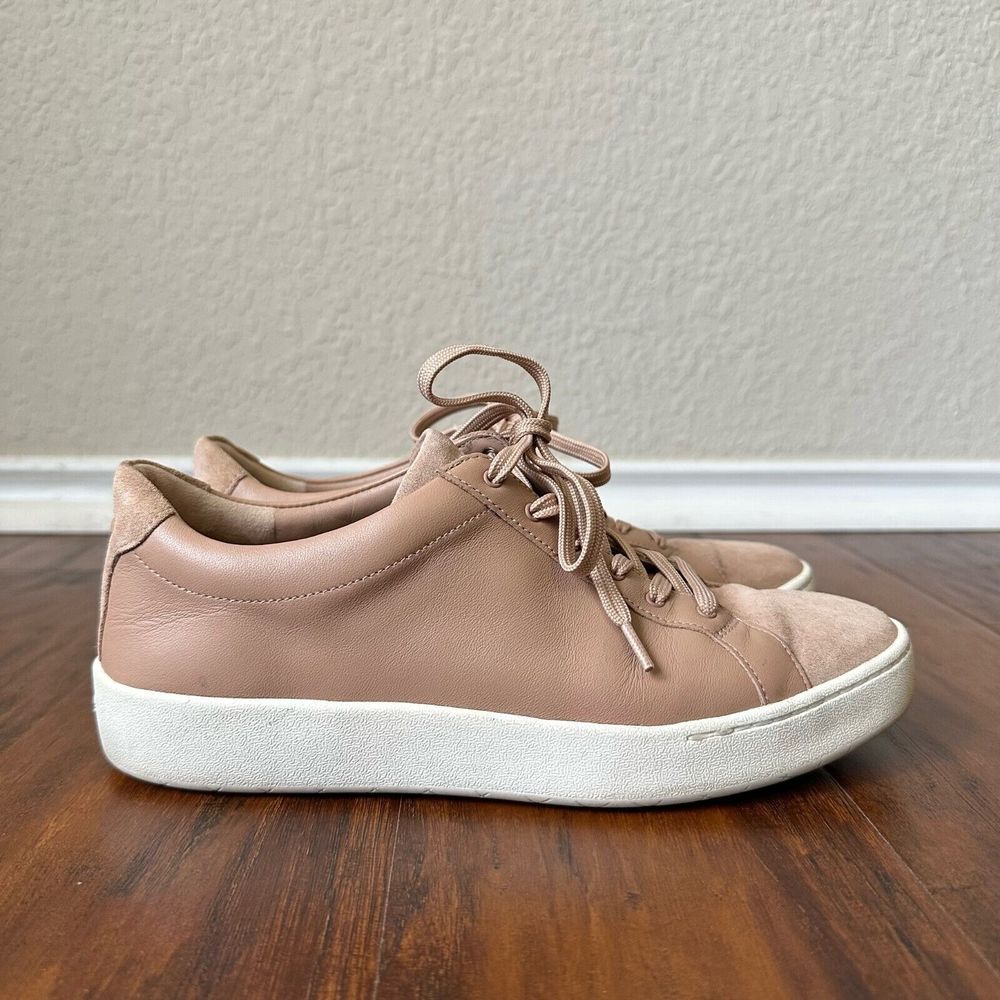 VINCE Janna Lace Up Sneakers in Nude Leather Suede